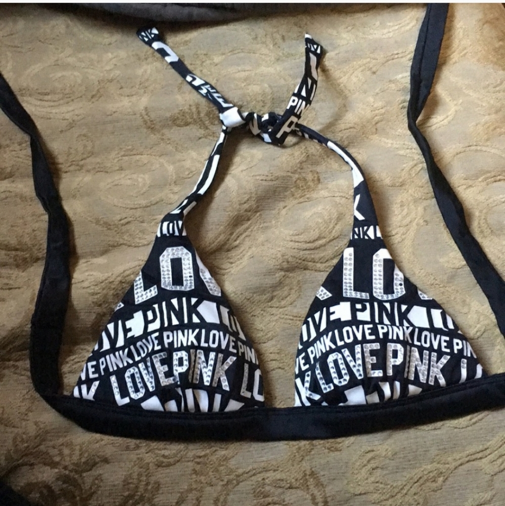 PINK black and white XS Bikini Top